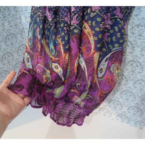 Medium (Plz Read) Forever 21 Twenty One Sheer Top Tie Keyhole Neck Ruffle Purple - Picture 8 of 10